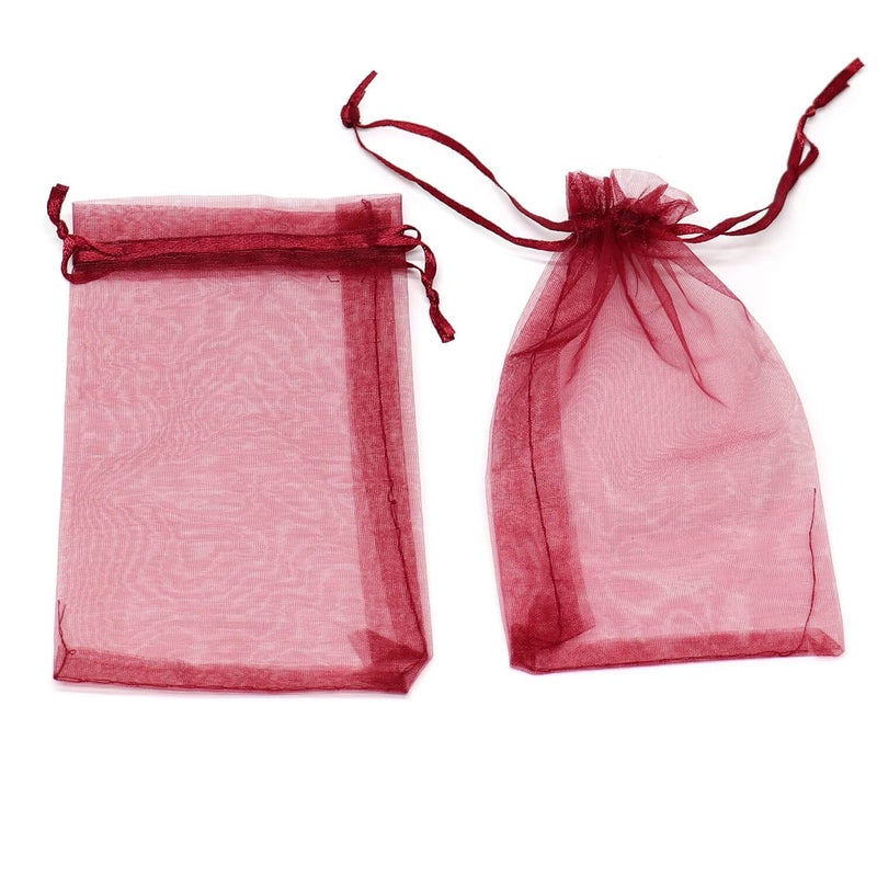 Bezall 100pcs Small Organza Bags 3x4 inch, Burgundy Drawstring Wedding Party Favor Bags Mesh Jewelry Gift Pouches Christmas Candy Bags - Image 4